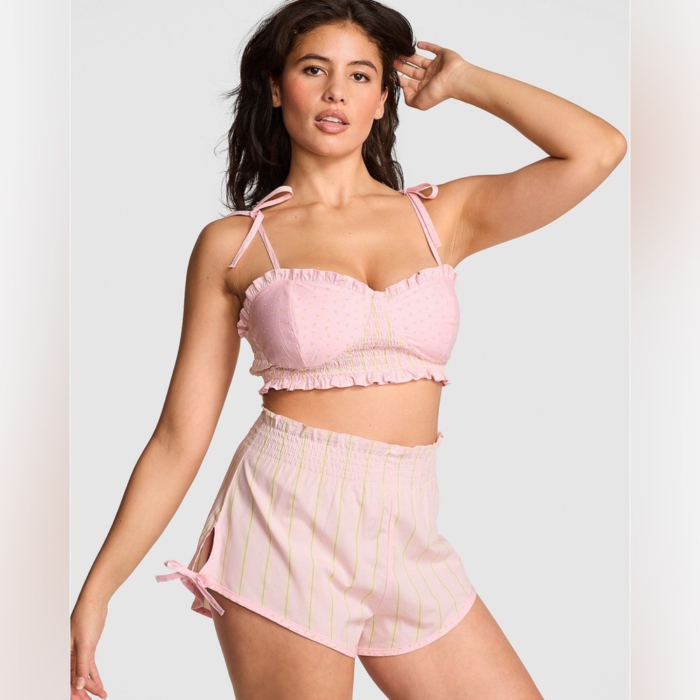 VS Pink Cotton Bralette & Ruffle Trim Short Set Size M NWT💗
